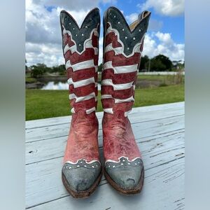 CORRAL RED,WHITE,BLUE COWGIRL BOOTS